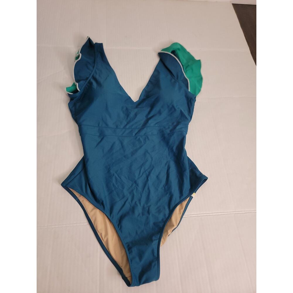 Summersalt The Ruffle Backflip One Piece Swimsuit Size 10 Blue Green - Picture 3 of 12